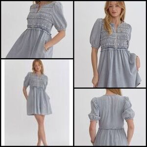 Entro Denim Chambray Puff Sleeve Smocked Zip Front Coquette Western Y2K Dress S